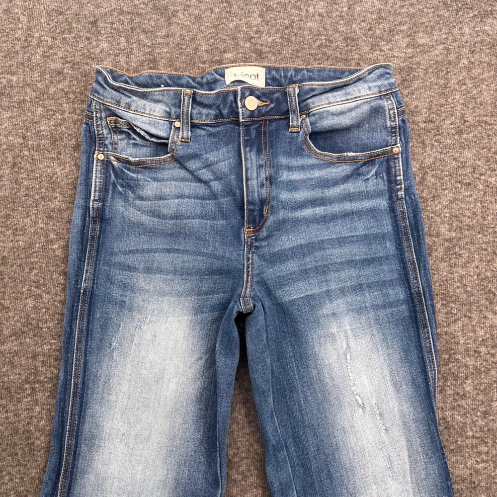 Tricot Womens High Rise Flare Jeans Medium Wash Frayed Fringe Hem Size 11/29 - Picture 3 of 16